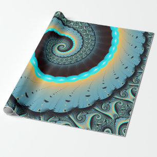 Papier Cadeau Abstraite spirale d'art fractal bleu turquoise ora