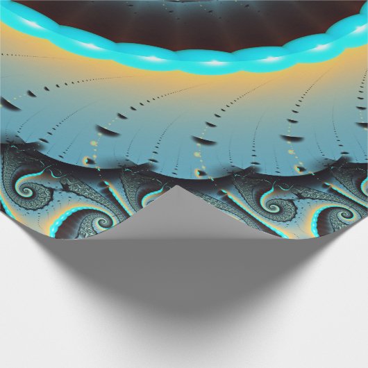 Papier Cadeau Abstraite spirale d'art fractal bleu turquoise ora (Coin)