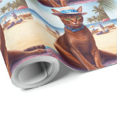 Papier Cadeau Abyssinian cat on Beach, cadeau d'été pour amoureu (Coin rond)