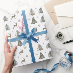 Papier Cadeau Accents d'or rustique en bois avec rennes et arbre
