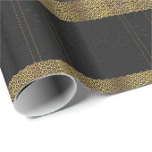 Papier Cadeau Accents géométriques en cuir noir or (Coin rond)