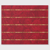 Papier Cadeau Accents or Roses rouges romantiques (Plat)