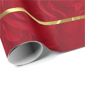Papier Cadeau Accents or Roses rouges romantiques (Coin rond)
