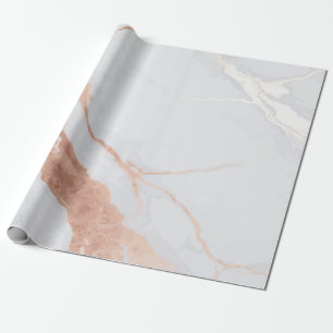 Papier Cadeau Accents Rose Gold Sophistiqués sur Marbre Blanc Ba