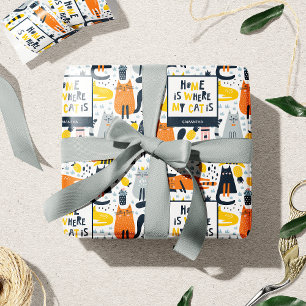 Papier Cadeau Accueil est là où mon chat est Motif Nom monogramm
