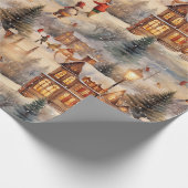 Papier Cadeau Accueil hiver Village de neige (Coin)