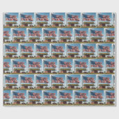 Papier Cadeau Acheter Signe américain avec Grange et Tracteur (Plat)