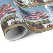 Papier Cadeau Acheter Signe américain avec Grange et Tracteur (Coin rond)