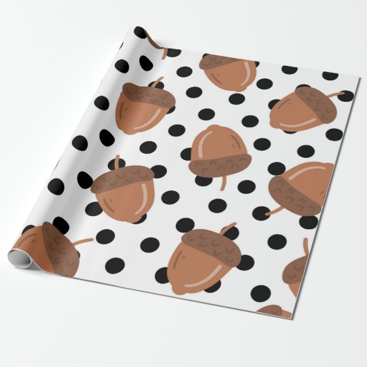 Papier Cadeau Acorn Black Dots Automne Y2K Motif (Déroulé)