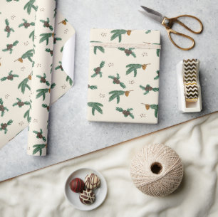 Papier Cadeau Acornes et branches de pins