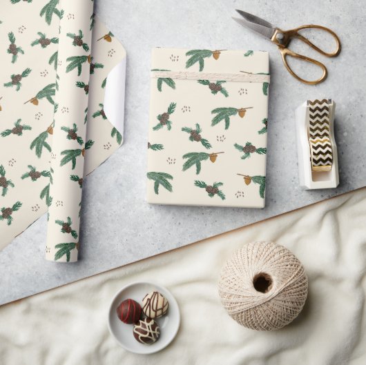 Papier Cadeau Acornes et branches de pins (Artisanat)