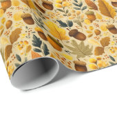 Papier Cadeau Acornes et Feuilles d'automne douillets en Jaune, (Coin rond)