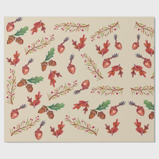 Papier Cadeau Acorns, Feuilles Automnes, Papier Enveloppant Auto (Plat)
