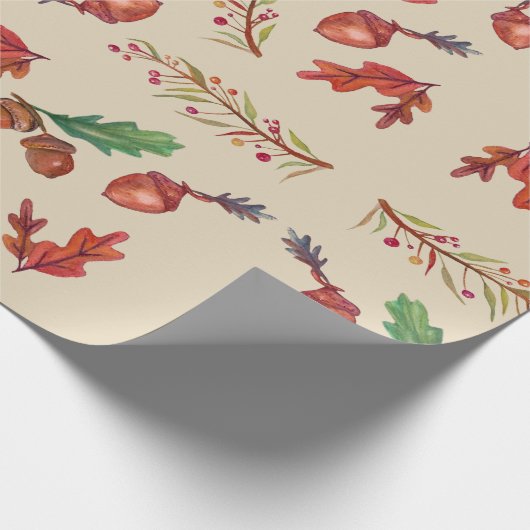 Papier Cadeau Acorns, Feuilles Automnes, Papier Enveloppant Auto (Coin)