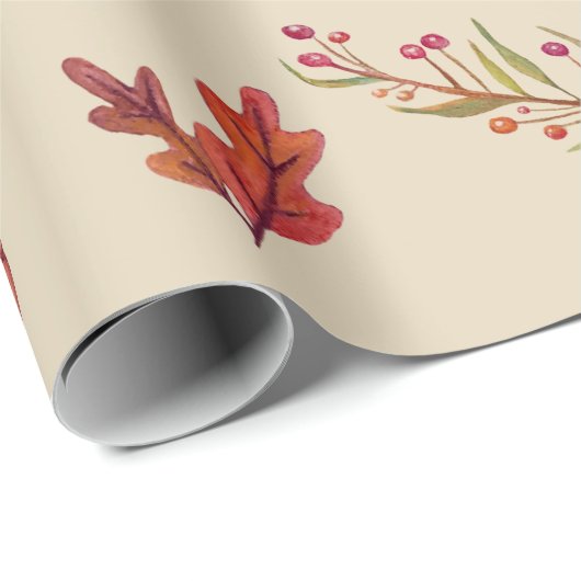 Papier Cadeau Acorns, Feuilles Automnes, Papier Enveloppant Auto (Coin rond)