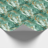 Papier Cadeau Acrylique vert doré : art de la texture marbré. (Coin)