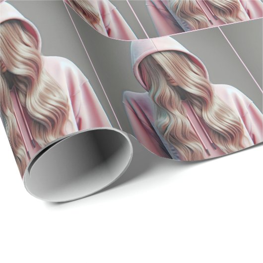 Papier Cadeau Ado Caché Derrière De Longs Cheveux Bleus (Coin rond)