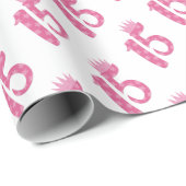 Papier Cadeau ado de 15 ans Anniversaire Quinze Couronne rose (Coin rond)