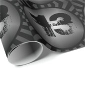 Papier Cadeau Ado Garçon Grunge Age Modèle Noir Argent (Coin rond)