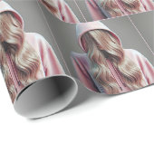 Papier Cadeau Adolescente se cachant derrière de longs cheveux b (Coin rond)