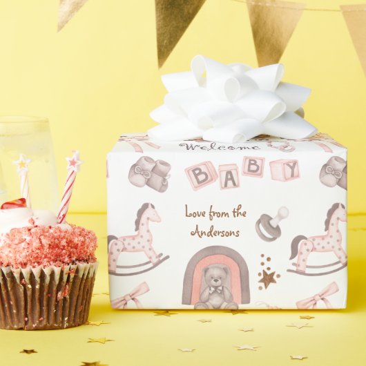Papier Cadeau Adorable Blush Brown Welcome Baby (Fête d'anniversaire)