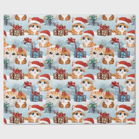 Papier Cadeau adorable chatons de Noël (Plat)