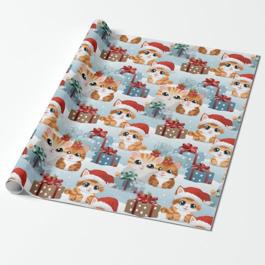 Papier Cadeau adorable chatons de Noël (Déroulé)