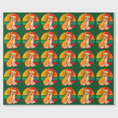 Papier Cadeau adorable Chiot Noël Santa Hat Retro Sunset (Plat)