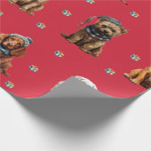 Papier Cadeau Adorable Chiots 5 vacances de Noël en rouge (Coin)