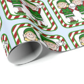 Papier Cadeau Adorable elfes de Noël (Coin rond)