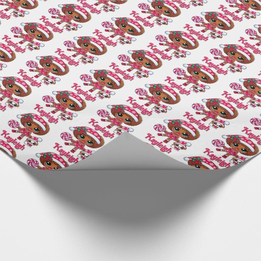 Papier Cadeau Adorable Fille Africaine Américaine & Chiot Noël (Coin)