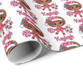 Papier Cadeau Adorable Fille Africaine Américaine & Chiot Noël (Coin rond)