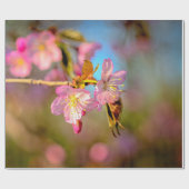 Papier Cadeau Adorable Fleurs De Sakura Mignonne En Soirée (Plat)