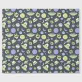 Papier Cadeau Adorable Green Aliens Space Ships UFO Kids (Plat)