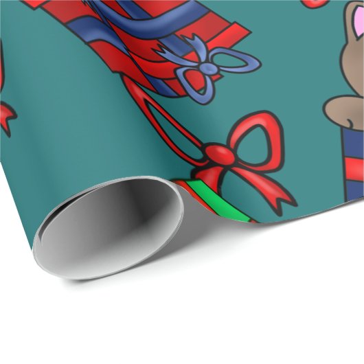 Papier Cadeau Adorable Kitty Chat en Parcelle avec Bowtie Présen (Coin rond)