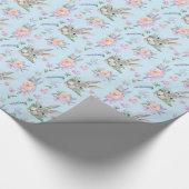 Papier Cadeau Adorable Lapin de Pâques Printemps Pastel Fleur Bl (Coin)