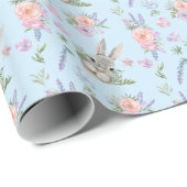 Papier Cadeau Adorable Lapin de Pâques Printemps Pastel Fleur Bl (Coin rond)