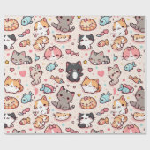 Papier Cadeau Adorable Motif de chats Kawaii (Plat)