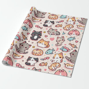 Papier Cadeau Adorable Motif de chats Kawaii