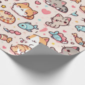 Papier Cadeau Adorable Motif de chats Kawaii (Coin)