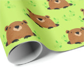 Papier Cadeau Adorable Motif de la marmotte de bois (Coin rond)