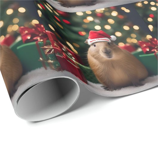 Papier Cadeau Adorable Noël Capybara, (Coin rond)