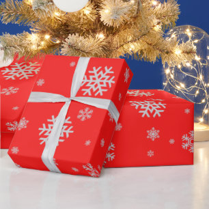 Papier Cadeau Adorable Noël motif blanc flocon rouge