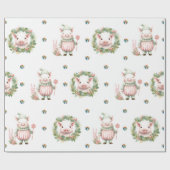 Papier Cadeau Adorable Noël Pastel Pigs sur blanc (Plat)