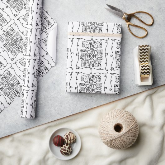Papier Cadeau Adorable Noir & Blanc Chat Maman pour Amoureux de (Artisanat)