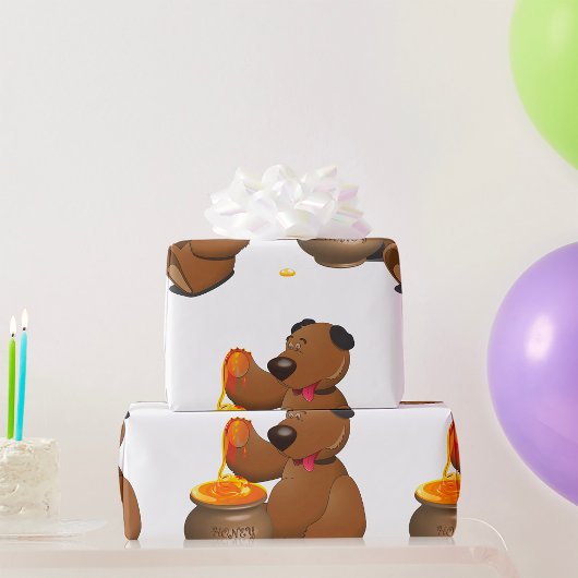 Papier Cadeau Adorable Ours d'amour du miel avec Pot de miel