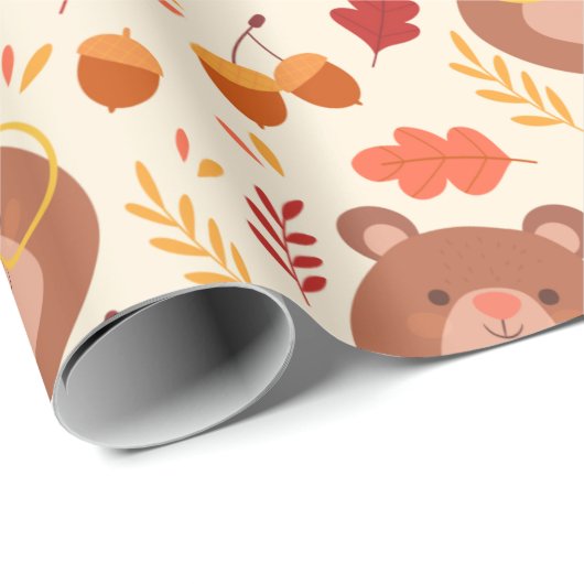 Papier Cadeau Adorable Ours D'Automne (Coin rond)