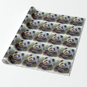 Papier Cadeau Adorable Ours De Panda Mangeant Bambou (Déroulé)