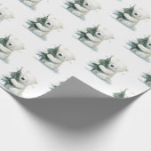 Papier Cadeau Adorable Ours Polaire Accrochant Arbre de Noël, Mi (Coin)