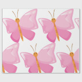 Papier Cadeau adorable Papillon de dessin rose (Plat)